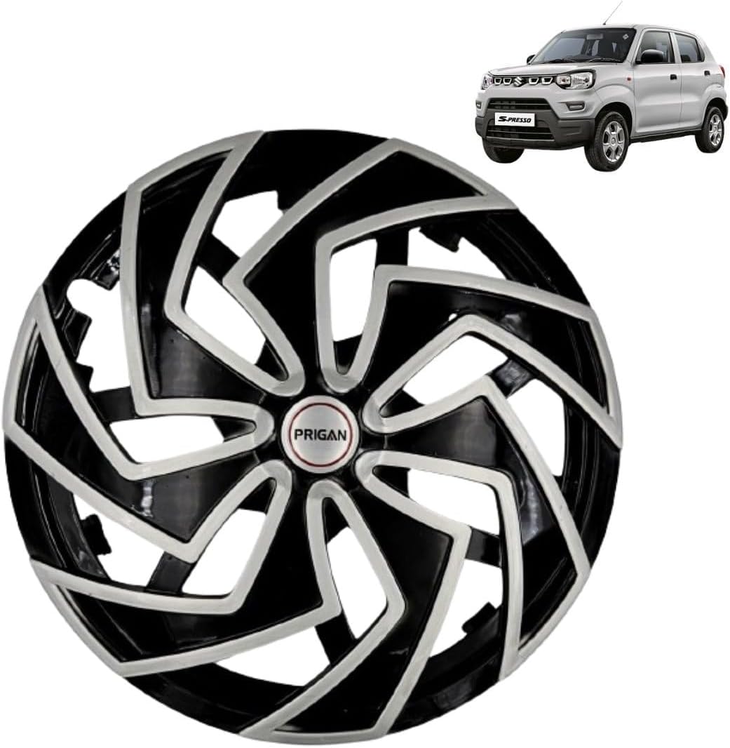 Prigan Wheel Cover for SPRESSO 14 Inch Black Silver Wheel Cap (Available in 13,14 Inch) (Set of 4 Pcs) (Press Fitting) Model- Spider BS-14