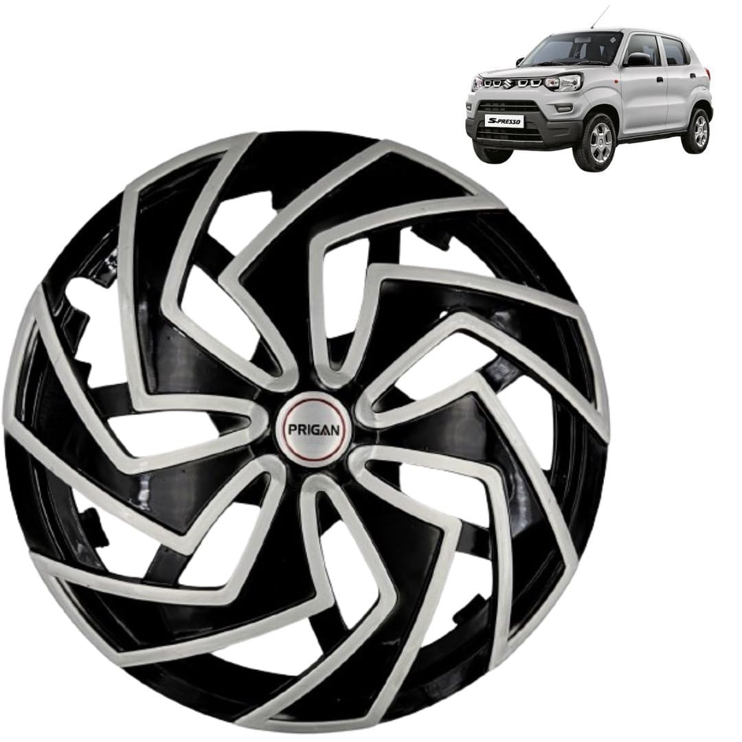 Prigan Wheel Cover for SPRESSO 14 Inch Black Silver Wheel Cap (Available in 13,14 Inch) (Set of 4 Pcs) (Press Fitting) Model- Spider BS-14