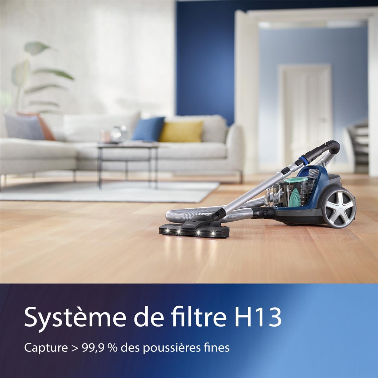 PHILIPS 5000 Series Aspirateur sans Sac - Moteur De 900 W; Technologie PowerCyclone 7; Filtre Antiallergique H13 ; Buse TriActive LED, Compact Et Léger (FC9557/09)
