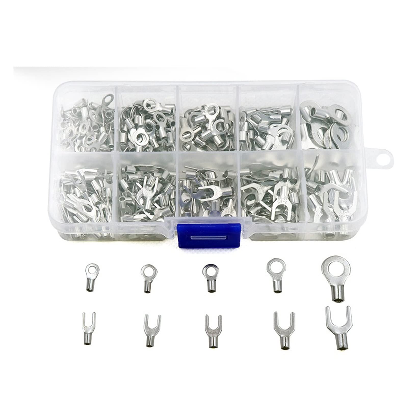 Crimpverbinder, Crimpklemmen, 320 Stück/Set, 10-in-1-Klemmen, nicht isolierte Ringgabel, U-Typ, Messingklemmen, Sortimentskit, Kabeldrahtverbinder, Crimpspaten