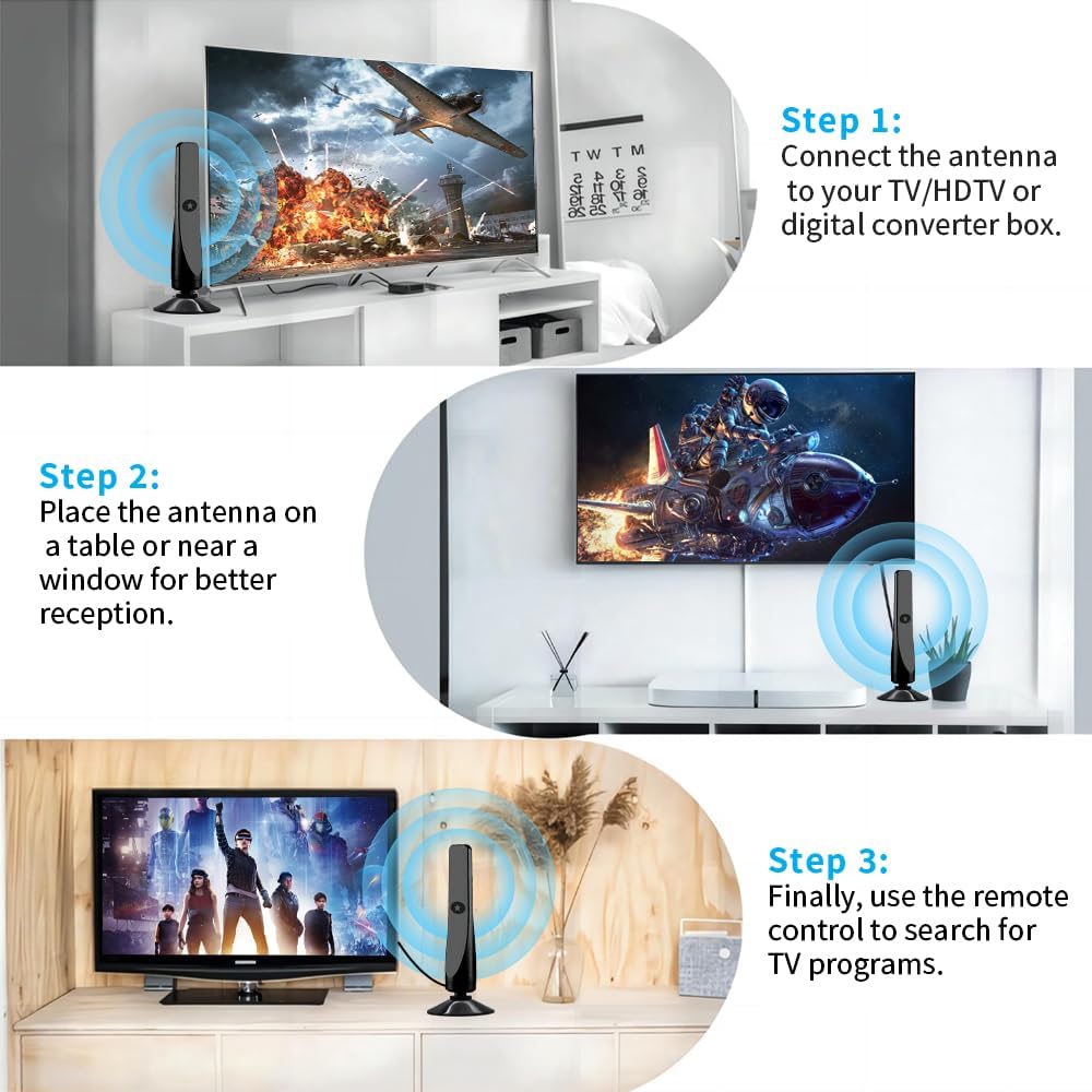 2026Wave Max TV Antenna - Long Range Indoor Digital HDTV Broadwave Antenna with Smart Signal Amplifier, Supports 8K 4K 1080p, 600+ Mile Range, Beamforming Tech for Local & Distant Channels (2)