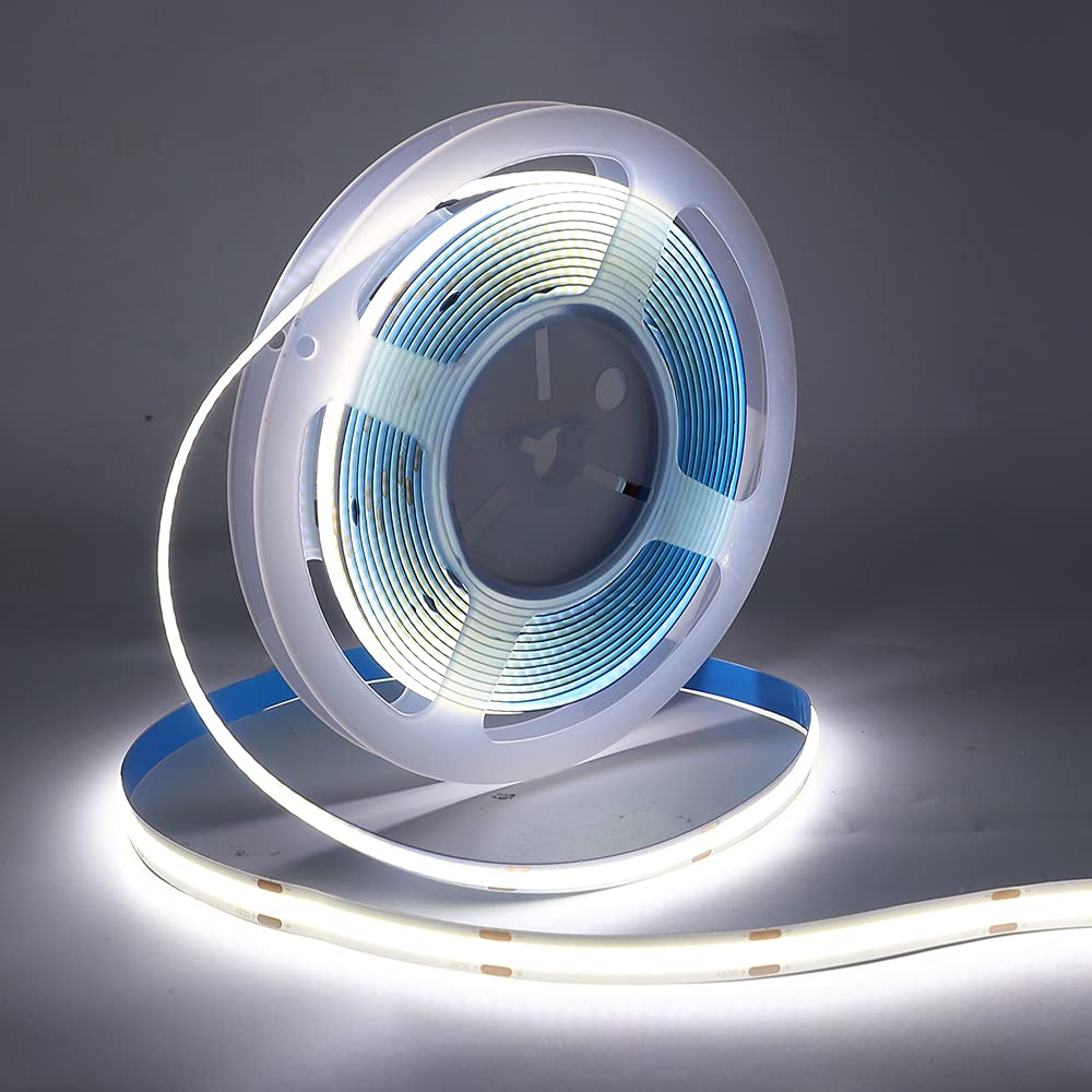 KAFULA COB LED Strip Light White 6500K, 320 LEDs/M 8MM Flexible Light Strip DC 5V DIY COB LED Strip Light, Widely Used in Cabinet Bedroom Kitchen Lighting Decoration [1M | Power Supply Not Included]