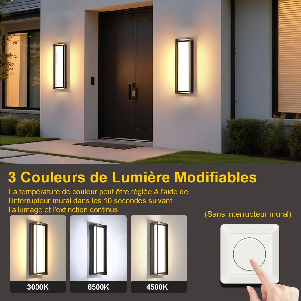 Sytmhoe 40 cm‌ Applique Murale Exterieur Moderne Dimmable 3CCT 30W IP65