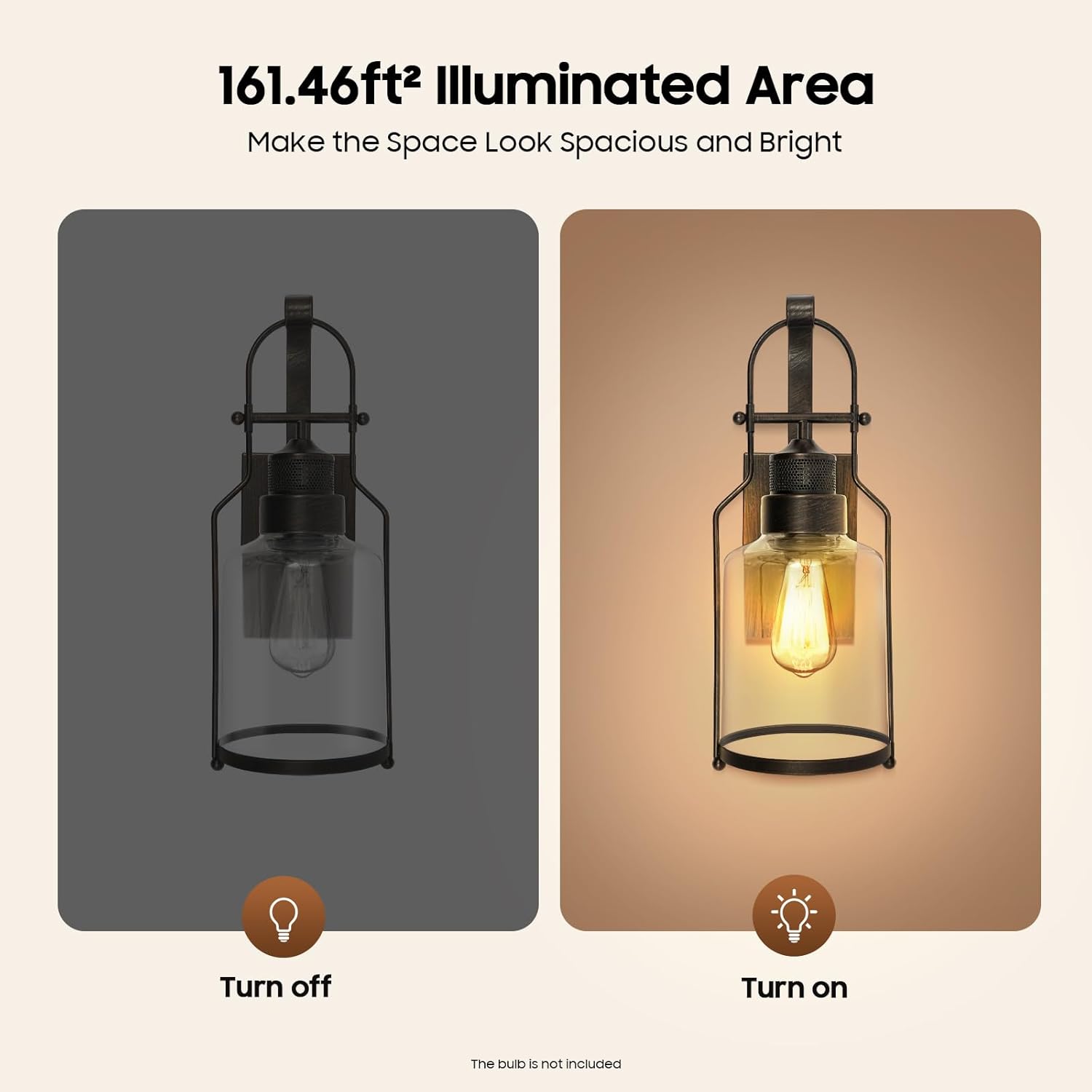 Rustic Lantern Wall Sconce, Lantern Antique Light, Retro Industrial Wall Mounted Light 110V Glass Shade Farmhouse Metal Sconces Wall Lights for Bedroom Living Room Cafe