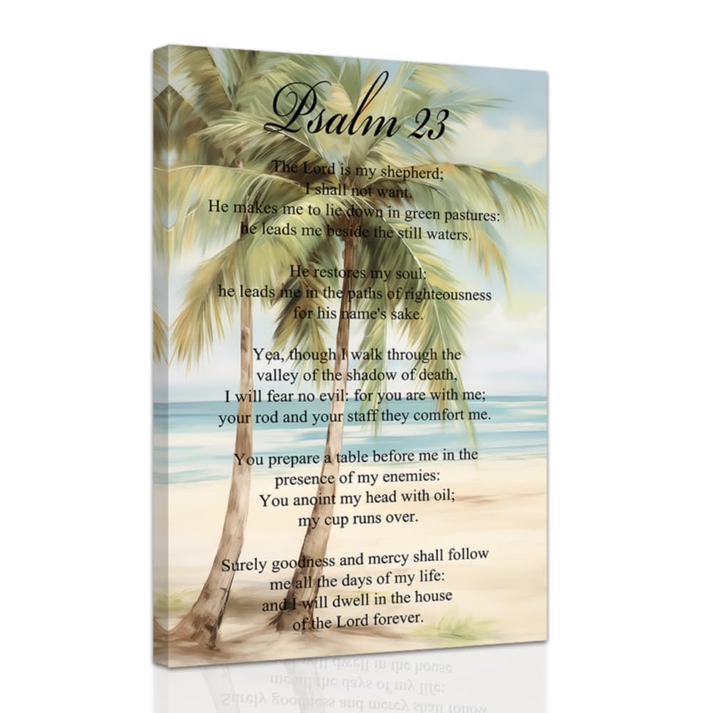 ZXHYWYM Christian Canvas Wall Art Psalm 23 Pictures Coastal Beach Wall Decor Scripture Bible Verses Prints Inspirational Poster for Home Framed (60 x 90 cms)