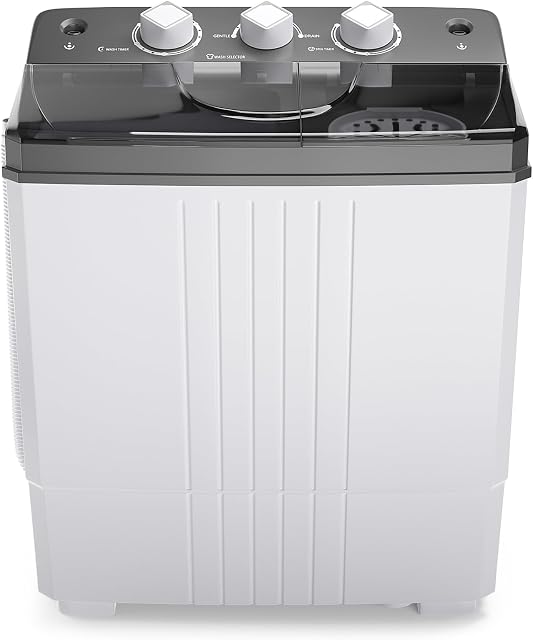 DORTALA laveuse portable, 20Lbs Lave-tubes jumelles & Spinner Combo avec tuyau d'entrée et de vidange, semi-automatique appartement lave-linge pour dorme & VR, blanc & gris