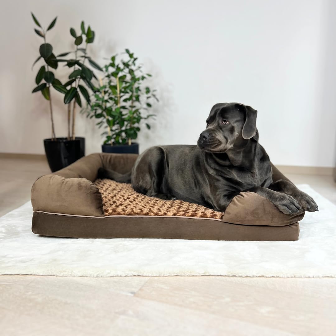 Sofá cama ortopédico extragrande impermeable de espuma viscoelástica para perro, funda extraíble lavable, duradera, piel suave antiansiedad, cama ortopédica para perros XL, 111 x 86 x 25 cm,