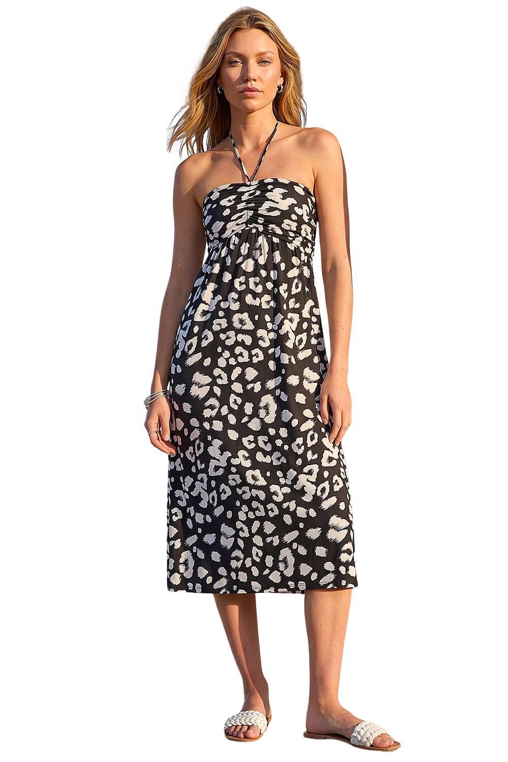 Roman - Women's - Midi Dress - Animal Print - Bandeau - Black - Size 18
