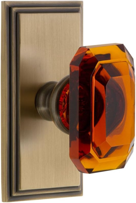 Grandeur 828053 Carre Plate Dummy with Baguette Crystal Knob in Vintage Brass