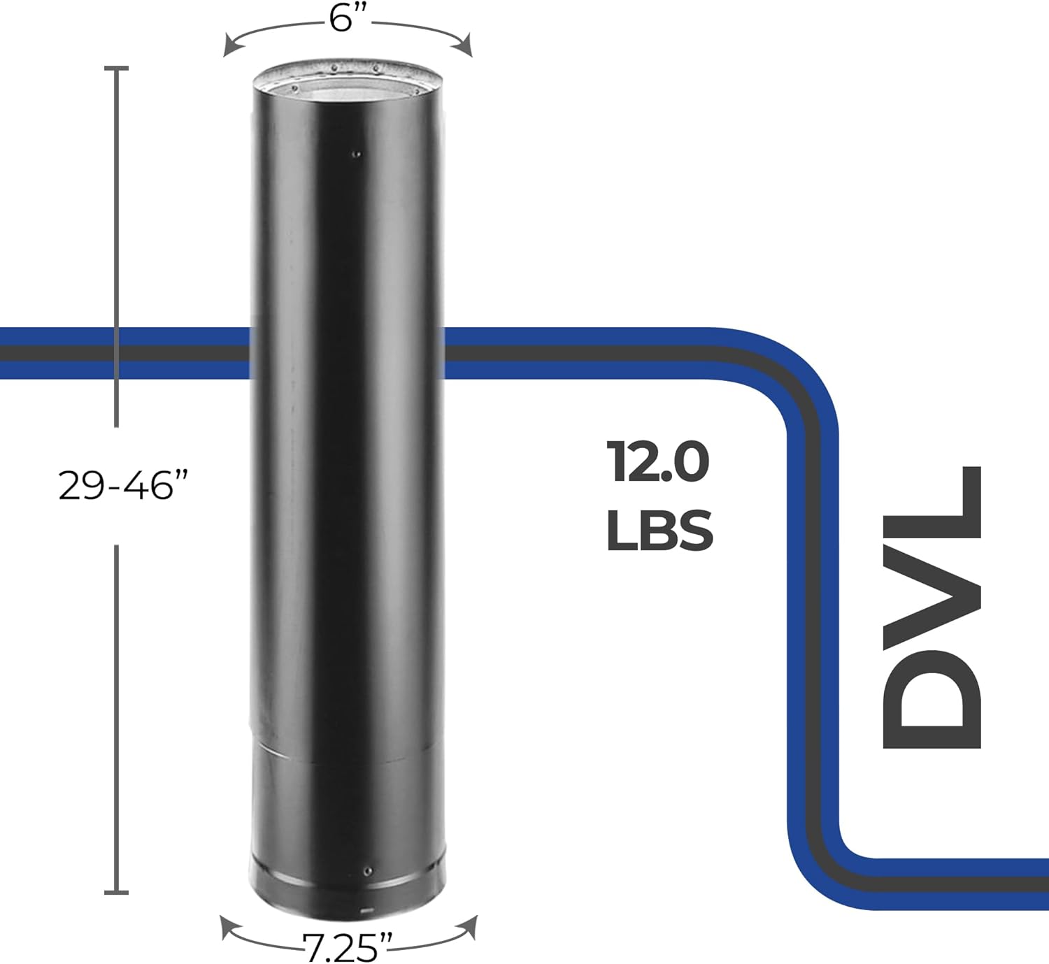 DuraVent 6 Inch Adjustable Lightweight Stainless Steel Double Wall Wood Burning Stove Pipe Connector to Vent Smoke or Exhaust, Black