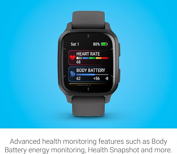 Garmin Venu Sq 2 GPS Smartwatch - AMOLED Display, All-Day Health Monitoring, Long Battery Life, Activity & Heart Rate Tracker, Slate and Shadow Gray | 1.41in Amoled Display, Wrist Hr and SPO2, Sleep and Body Battery, Up to 11-Day Battery, 5 Atm Water-Rated