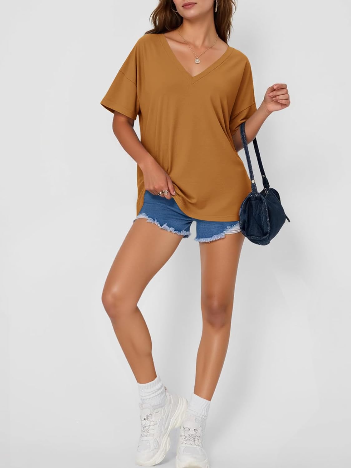 Tankaneo Womens Oversized Tshirts V Neck Short Sleeve Tops Summer Casual Loose Fit Tunic Tee Shirts - Image 5