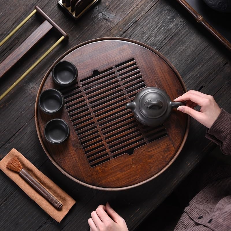 CKKNILV Tea Set Home Walnut Color Water Storage Tea Tray, Round Tea Tray Simple Home Tea Table Tea Tray Chinese Tea Set(S) ()