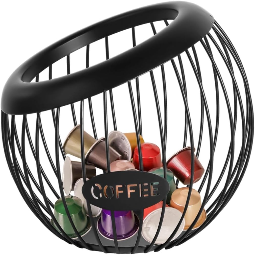 Coffee Pod Holder, K Cup Organizer with Large Capacity, Metal Wire Storage, Modern Capsule Cages, Fruit Snack Bowl for Countertop Storage