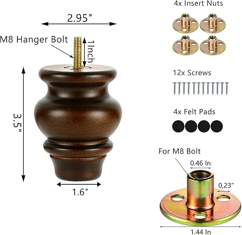 Miniatura 5 de Michanco Juego de 4 patas de madera para muebles de 3 pulgadas, patas de repuesto para sofá otomano