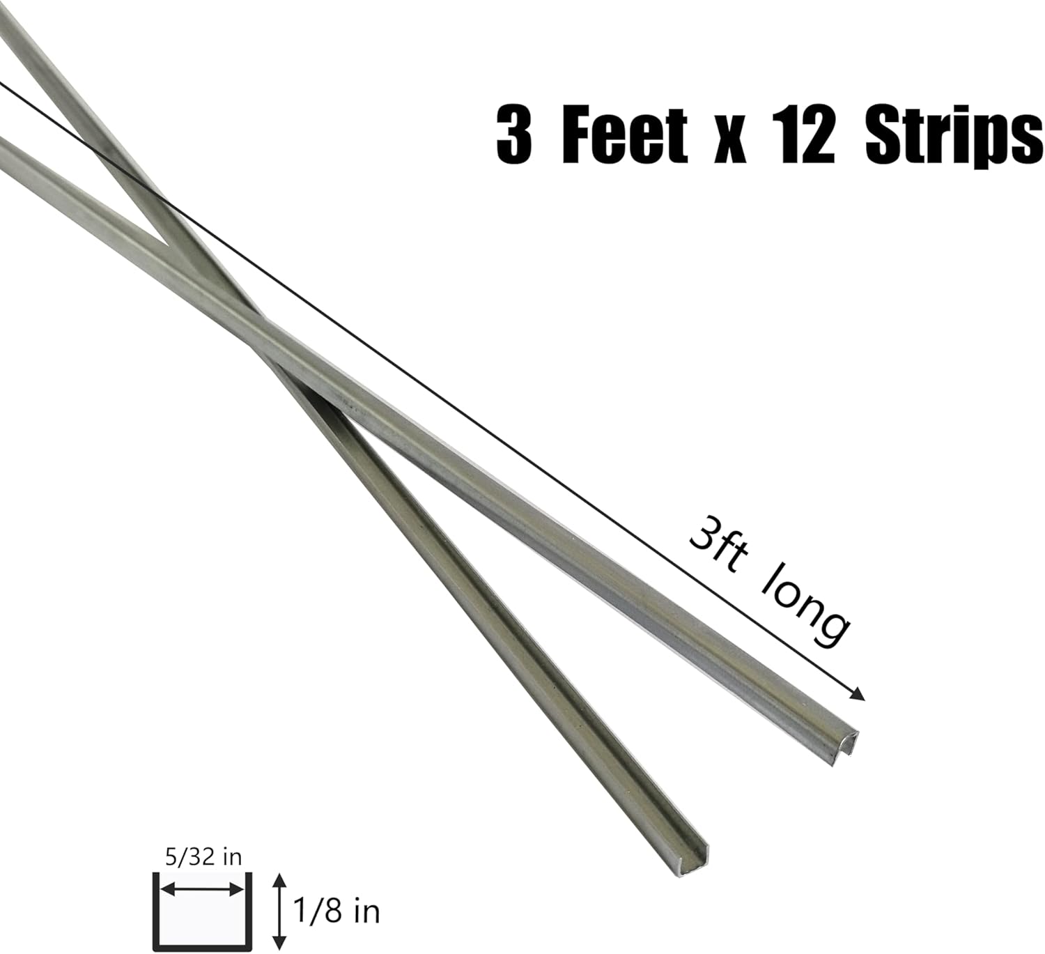 1/8" U Zinc Came for Stained Glass Works Framing, 36ft U Channel Zinc Came (3ft x 12)