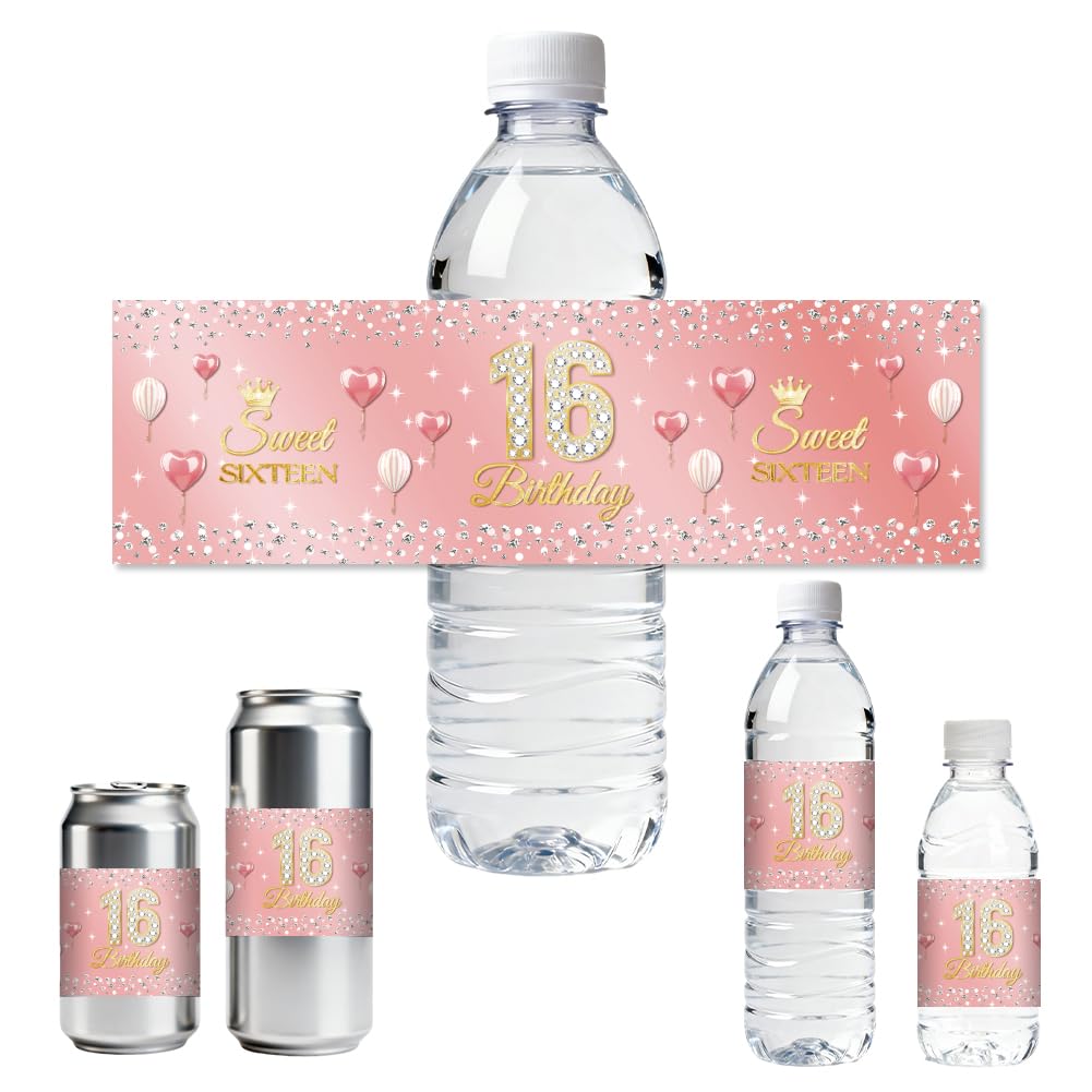 Étiquette bouteille d'eau 16 ans anniversaire diamant 30 pcs