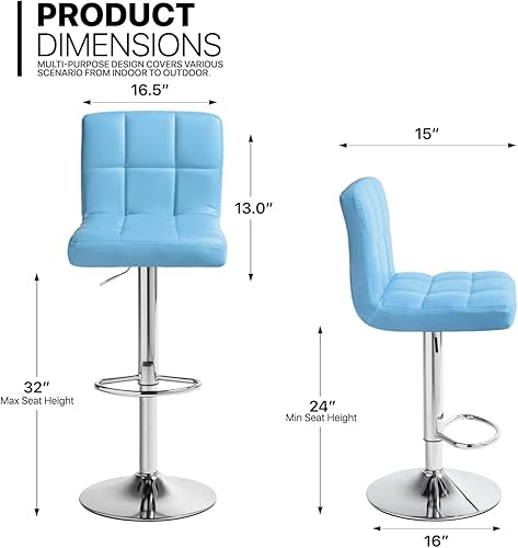 Miniatura 3 de MoNiBloom Juego de 4 taburetes de bar ajustables de piel sintética, giratorios, modernos taburetes de isla cuadrados con respaldo para sillas de