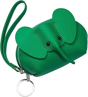 Robule Cuero Genuino Elefante Diseños Tarjetero Cremalleras Monedero Para Mujeres Viaje Amistoso Cuero Monedero, Color verde., talla única