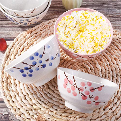 Japanese Rice Bowls Set Of 4 - Japanese Style Hand-Painted Floral Plum Ceramic Bowls Set Of 4 Color For Dessert Snack Cereal Soup #TOP1