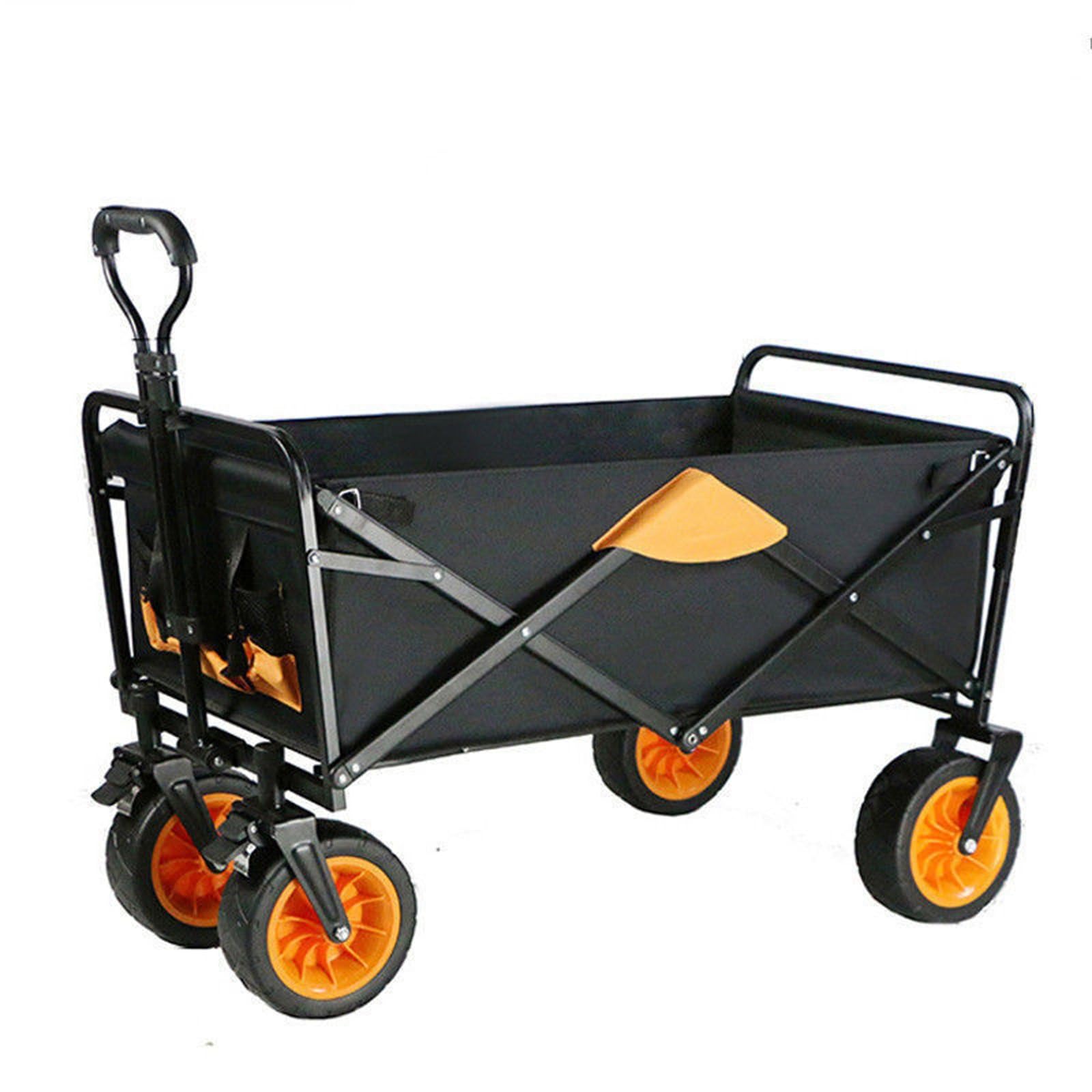 Carrito De Mano Plegable con Frenos Carrito De Compras De 100 KG con Ruedas Extra Anchas Todo Terreno Y Freno Asa Ajustable Y Bolsa con Funda Carrito De Camping De 100 L For Picnic En La Playa