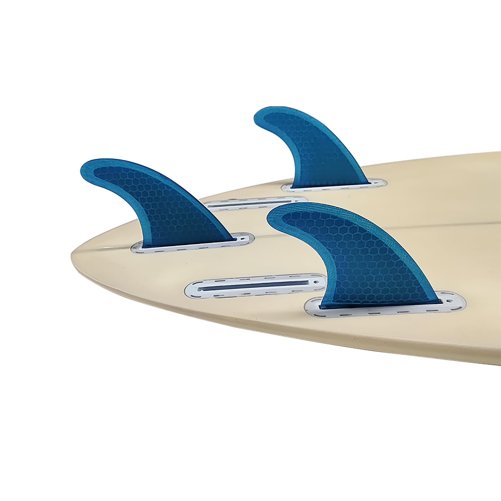 UPSURF Tri Tabla de Surf Aletas Futuro M Tamaño Fibra de Vidrio + Panal G5 propulsor Set (Blanco/Azul/Naranja), Azul