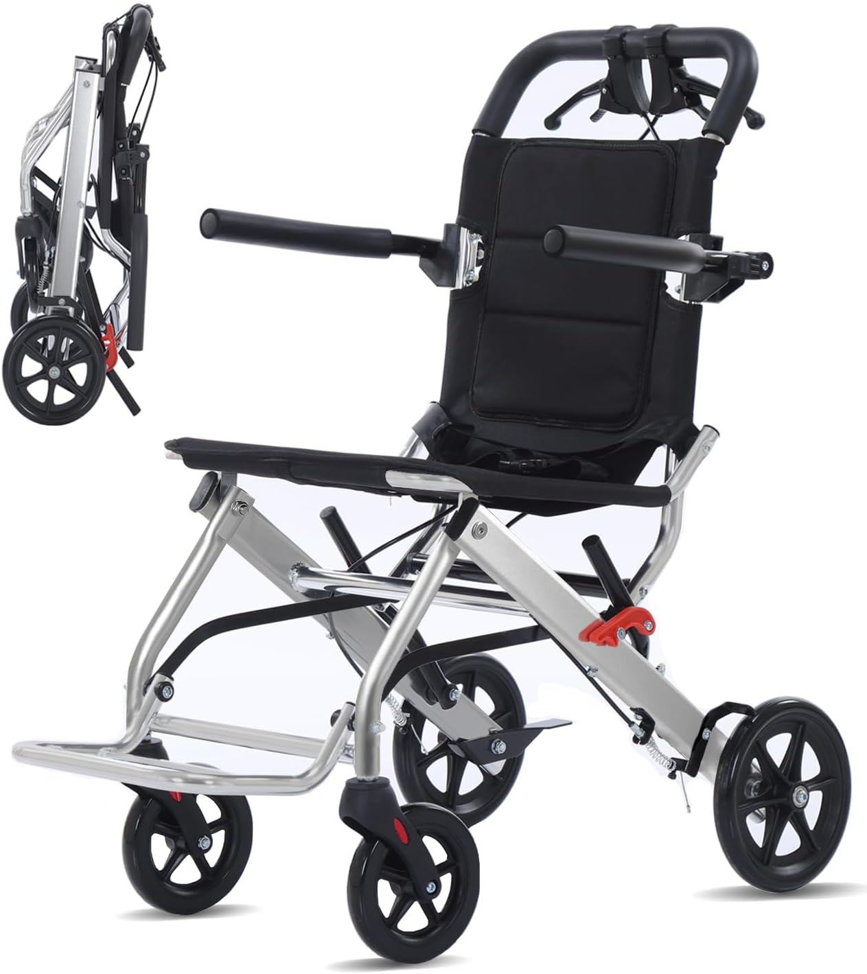 Broobey Ultra Light Portable Folding Transport Wheelchair Weight Only 8kg, Lightweight Transport Travel Chair Support 120Kg, Aluminum Wheelchair for Adults and Seniors