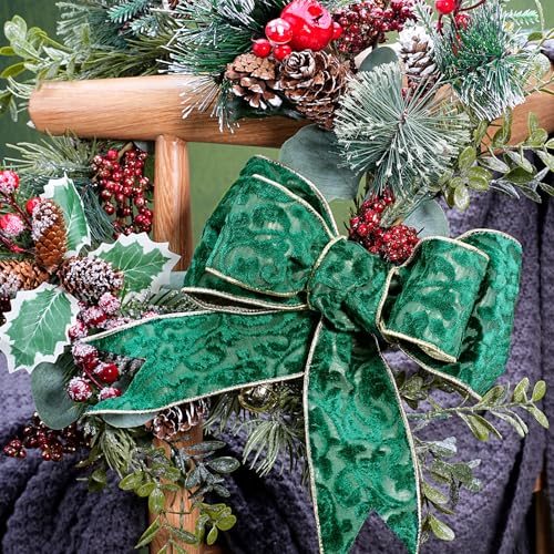 LaRibbons Green Embossed Velvet Ribbon Wired, Gold Metallic Back, 4 Inch by LaRibbons - Used condition - Image 2