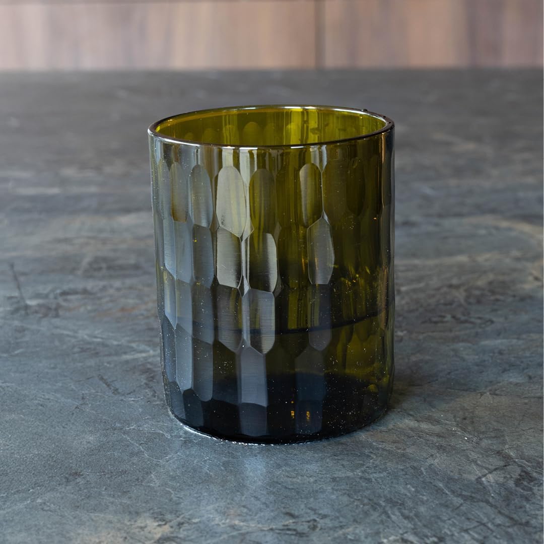 IWAS Upcycled Small Honeycomb Textured Drinking Glasses, Short, 8.45 oz / 250 ml, Set of 4 Olive Green Glasses, Handcrafted Sustainable Glassware - Image 7