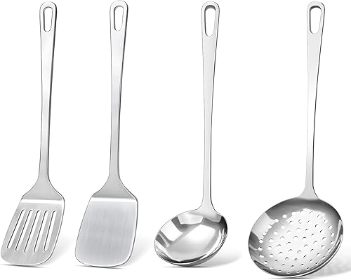 Miniatura 8 de Juego de 4 piezas de utensilios de cocina, utensilios de cocina de acero inoxidable, herramientas de cocina de metal resistentes al calor que A. 4