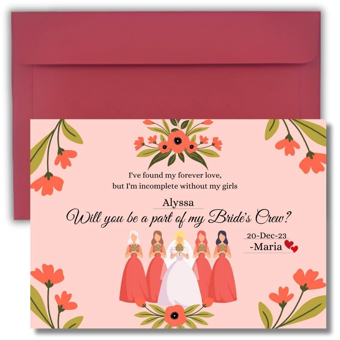 AanyaCentric 5.8x8.3inch Set of 10 Bridesmaid Proposal Self Fill-in Printed Card, 1 for Maid of Honour & 9 for Bridesmaid, Invitation for Best Friends, Ideas for Asking Colleagues, Blank at Back