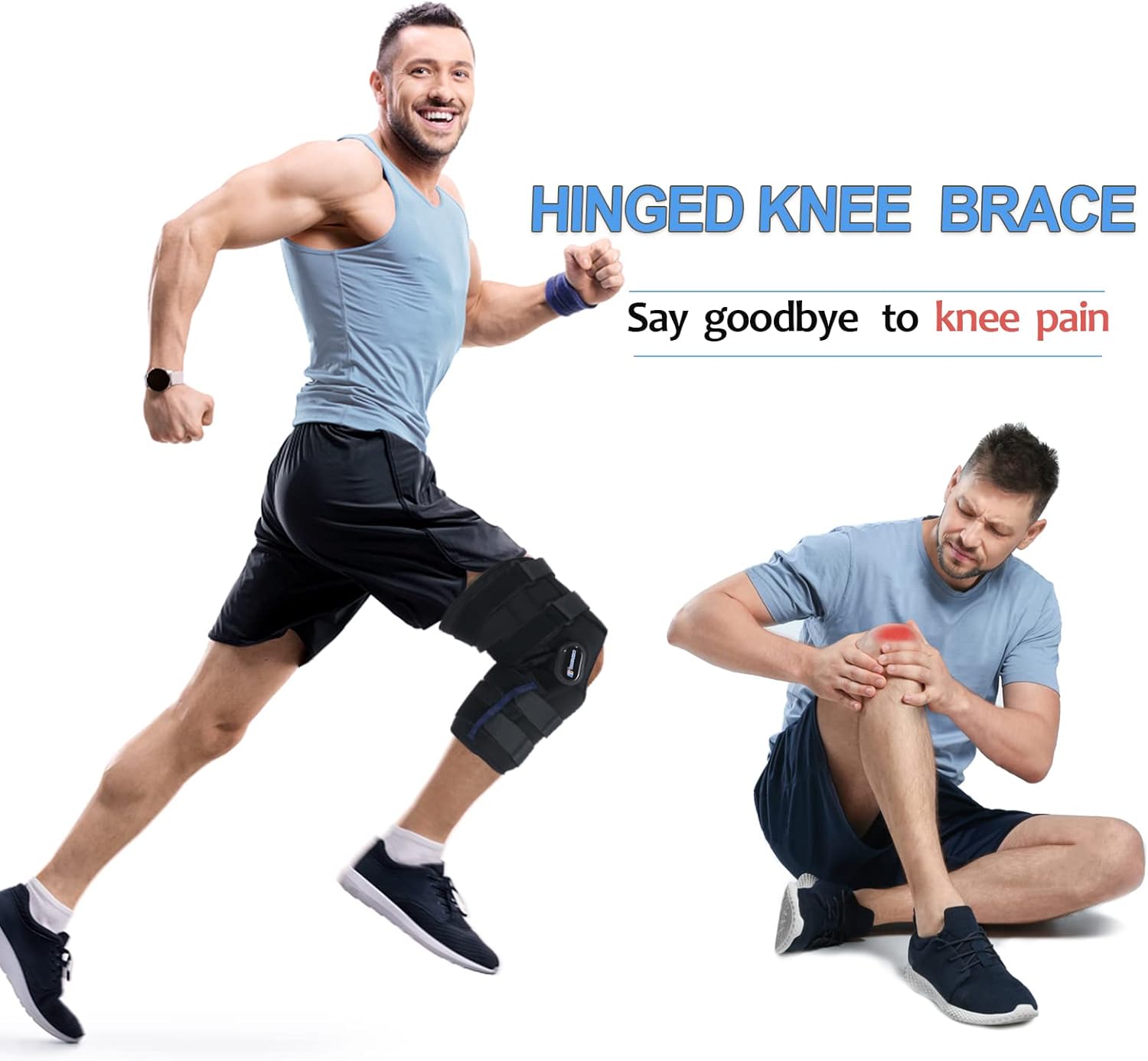 16inch Tall Hinged Knee Brace with Full Support,4 Compression Straps,2 Metal Stabilizers,Breathe Air Spacer Wrap for Knee Pain Relief,ACL,Arthritis,Meniscus(XL fit Upper 25.5-28.5"/Lower 16.5-20")