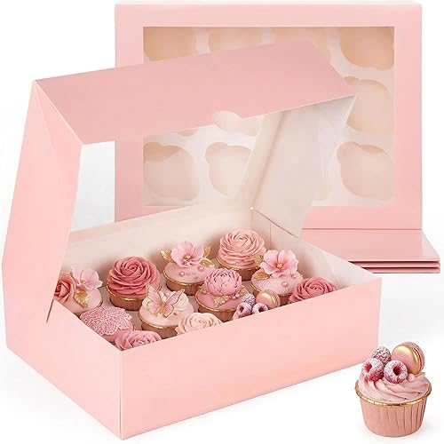 Miniatura 12 de VGOODALL 12 cajas para cupcakes, 6 soportes para cupcakes de Halloween con ventana, cajas de pastelería negras para cumpleaños, vacaciones