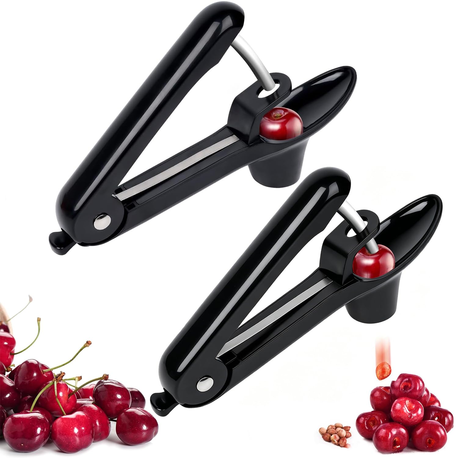 lot 2 dénoyauteurs cerises inox poussoir
