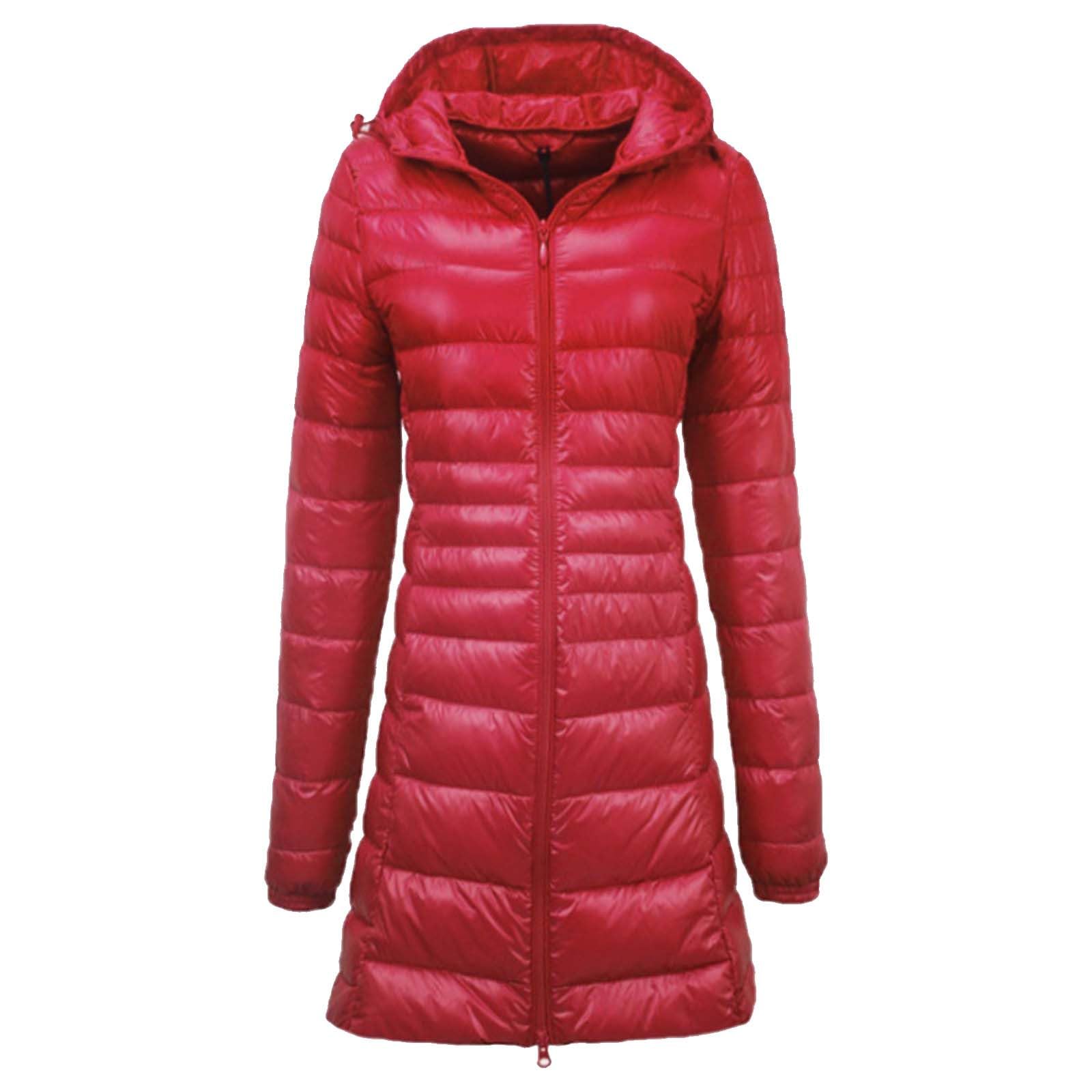 Piumino da donna invernale lungo, tinta unita, casual, per attività all'aria aperta, per il tempo libero, per attività all'aria aperta, caldo, morbido, tinta unita, con cappuccio, trapuntato
