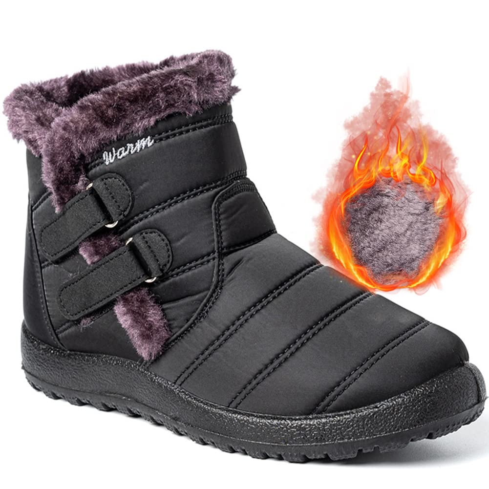 Aocase Women Anti Slip Snow Boots Comfy Extra Wide Diabetic Orthopedic Walking Slippers Outdoor Walking Warm Bootie for Senior Swollen Feet Arthritis Edema,Black,39