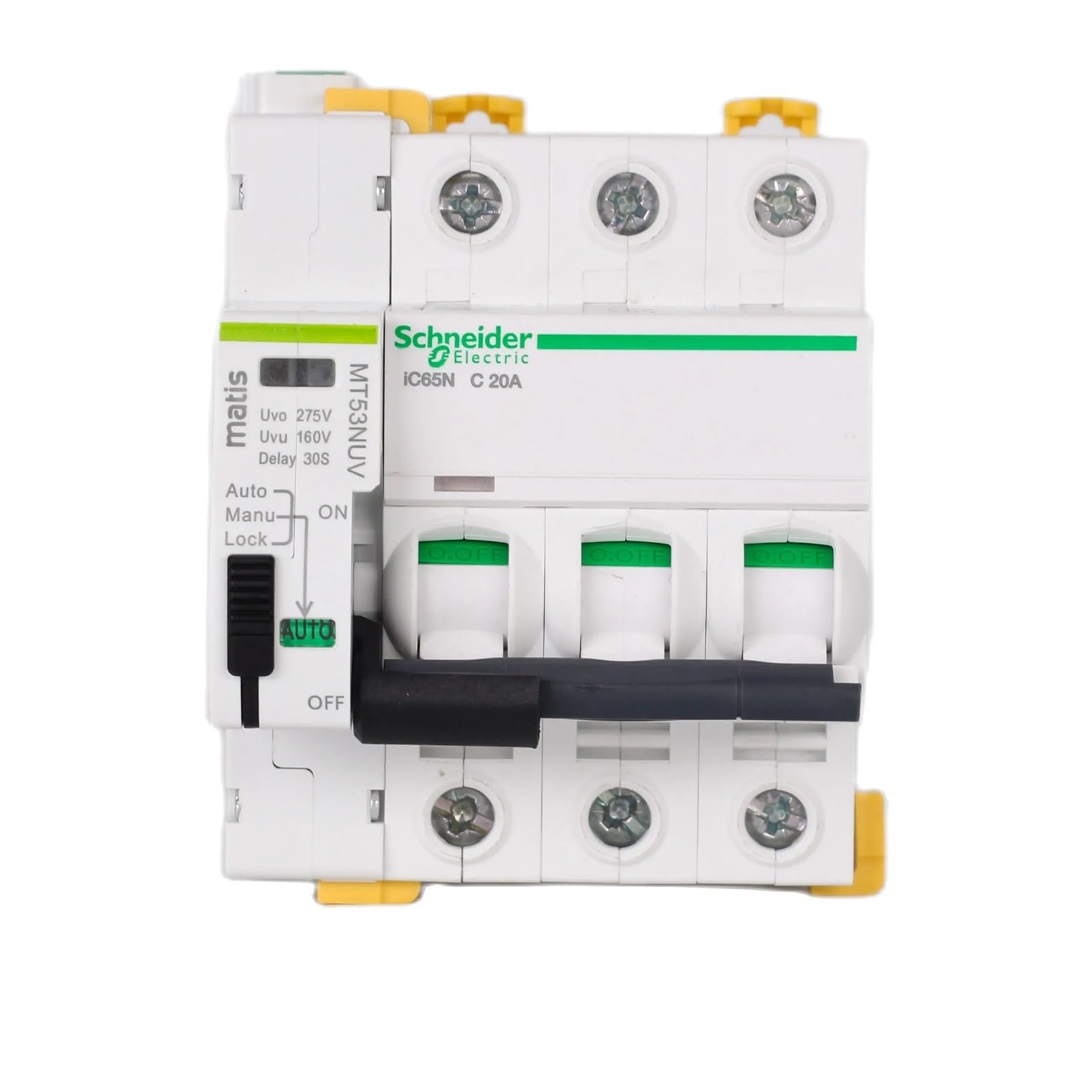 Protecteur de surtension et de sous-tension OUPA MT53NUV avec coupure automatique 3P C20 MCB