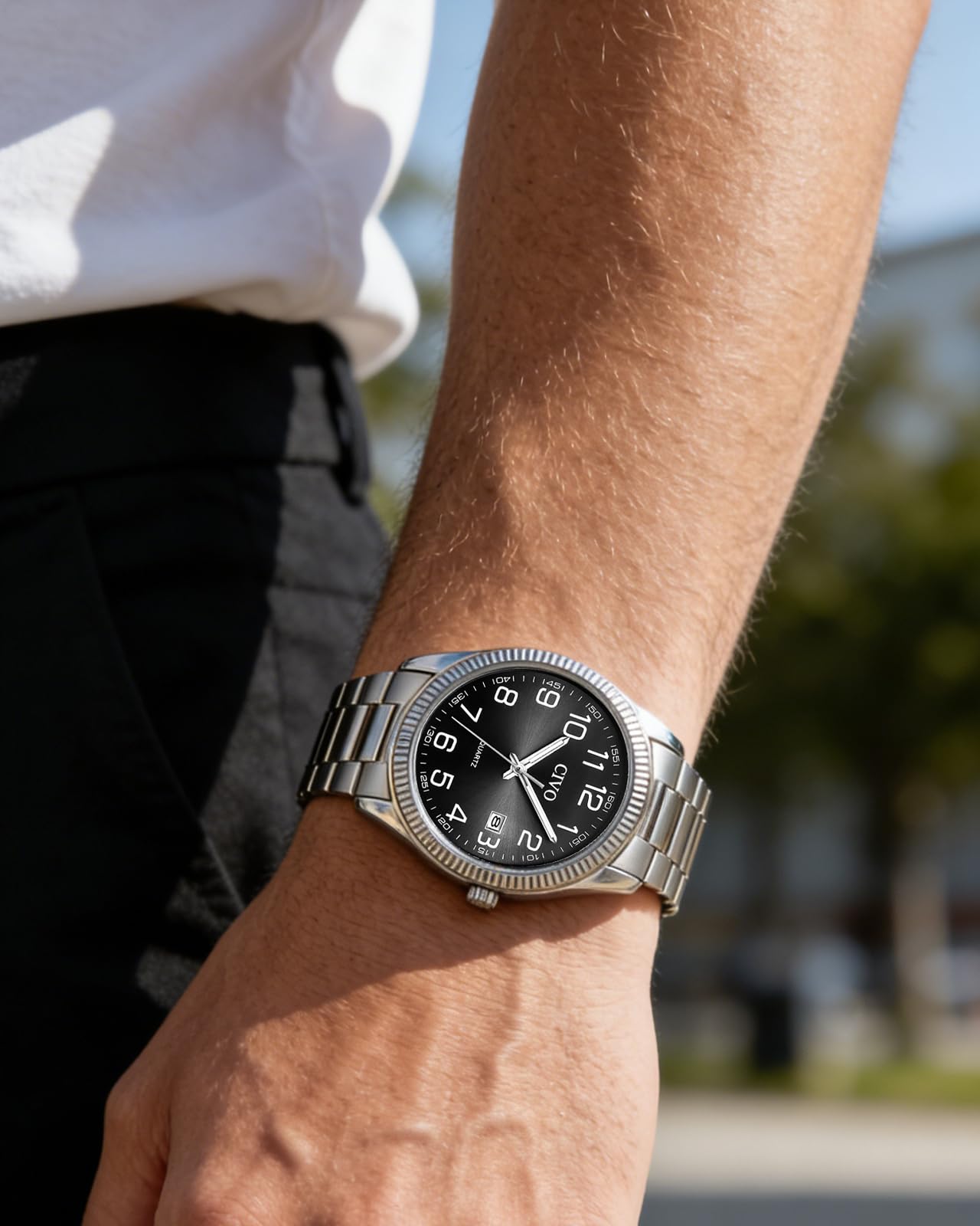 CIVO Lecture Facile Montre Homme: Acier Argent Analogique Quartz Montre Bracelet Etanche Date Lumineuses - Grands Nombres pour Personnes Âgées Ayant Une Mauvaise Vue