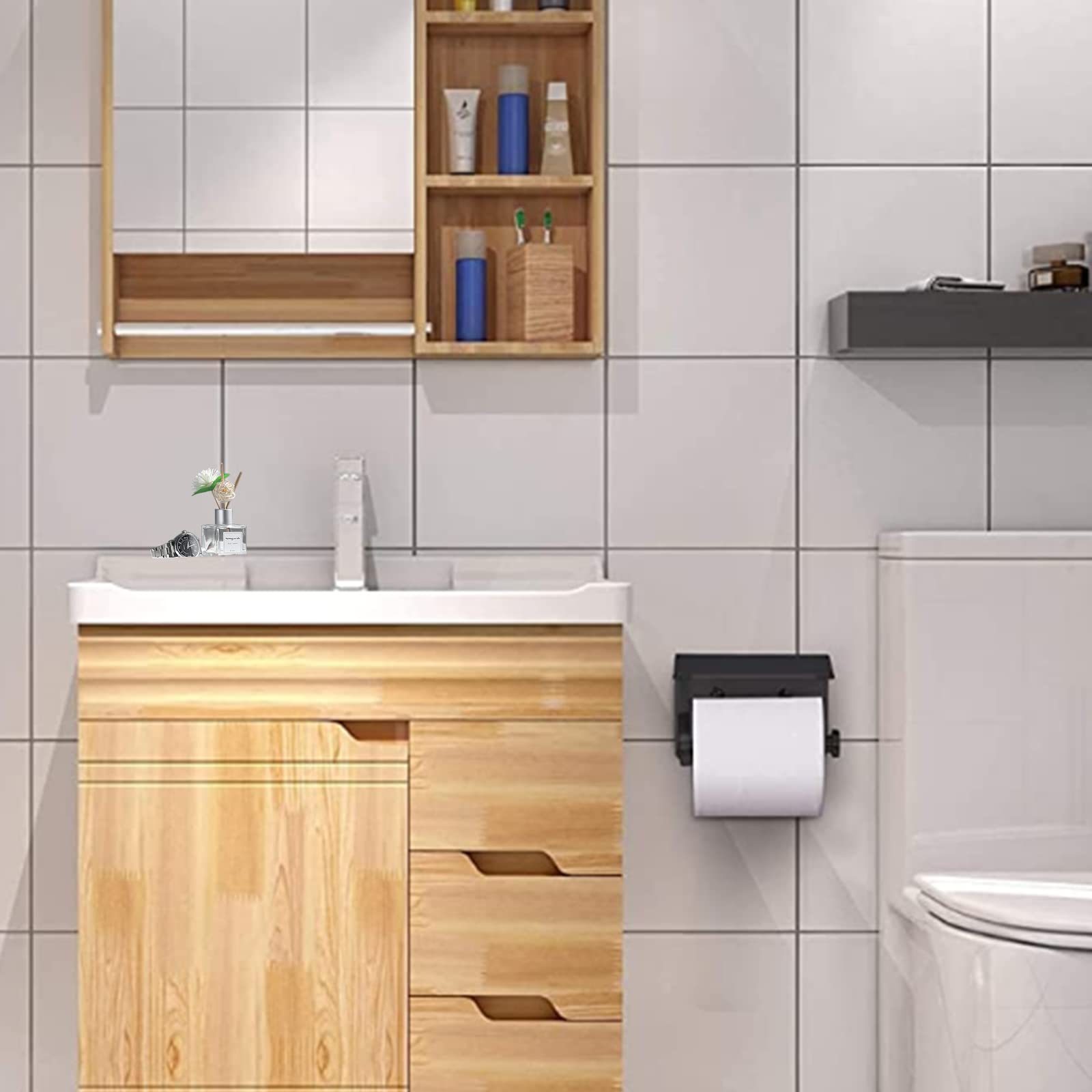 Toilet Paper Holder with Shelf, Wall Mount Toilet Paper Holder — Amazon image 9