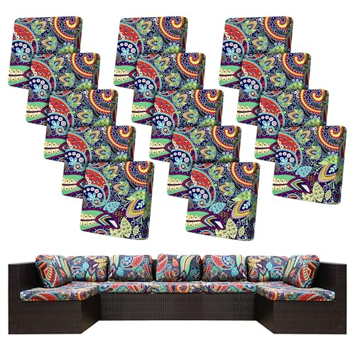 Image of 14 Pcs Stretch Patio Cushion Covers,Outdoor Couch Covers Replacement,Outdoor Couch & Sofa Slipcovers,for Patio Furniture Cushion Covers,Washable Reusable Furniture Protector (Rococo ,Cover Only)