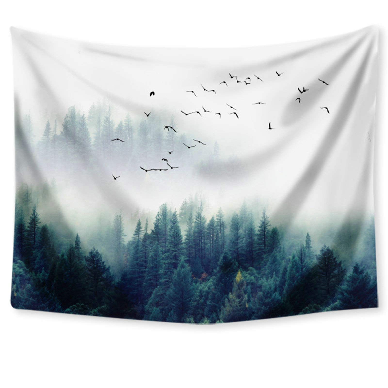 Tapisserie murale vintage forêt et oiseaux style E en toile imprimée 150x200cm