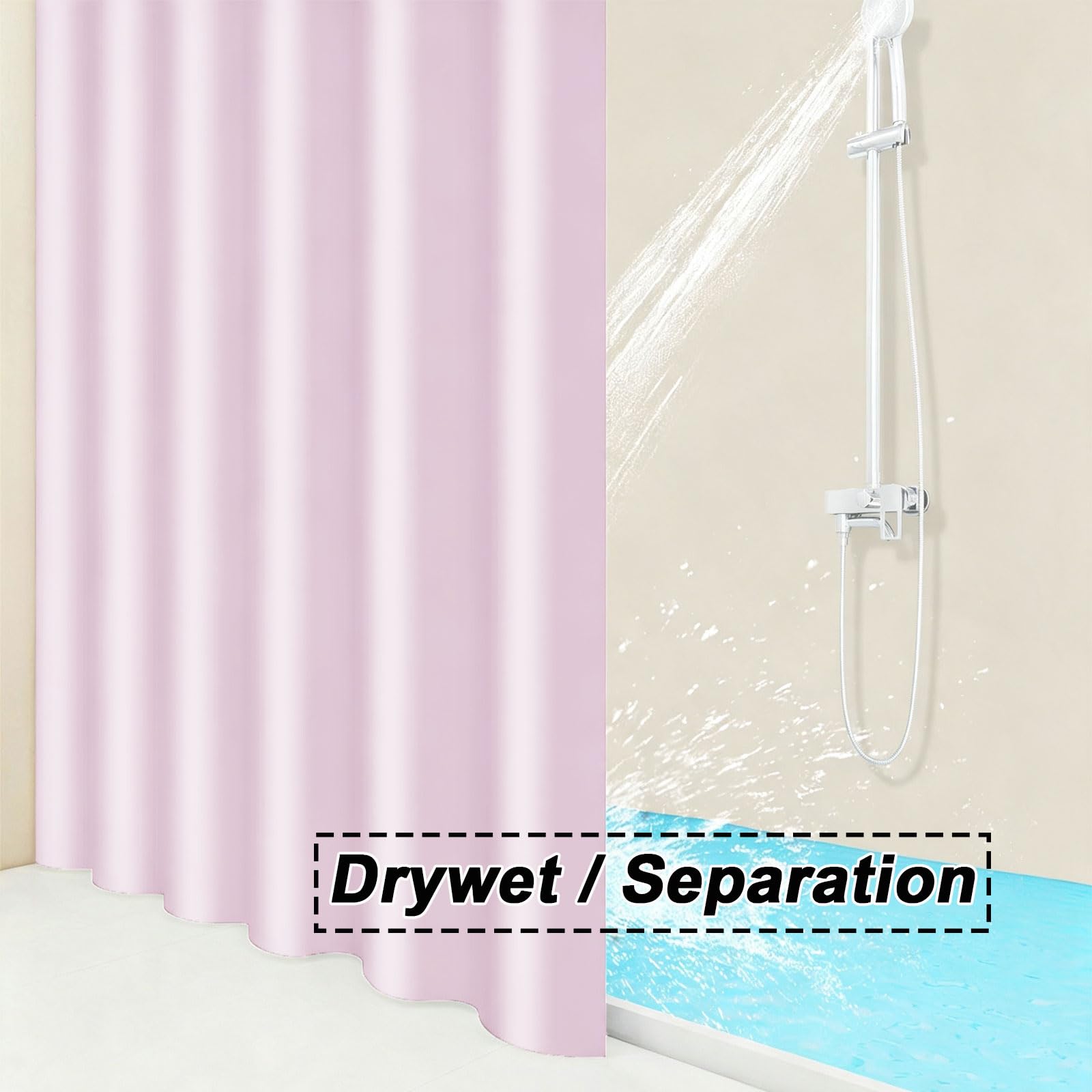 Rideau Douche Anti Moisissure 140 x 170 cm Imperméable Anti-Moisissures Polyester Rideau de Bain Tissu Modern avec Œillets et Crochets pour Baignoire, Salle de Bain, Rose