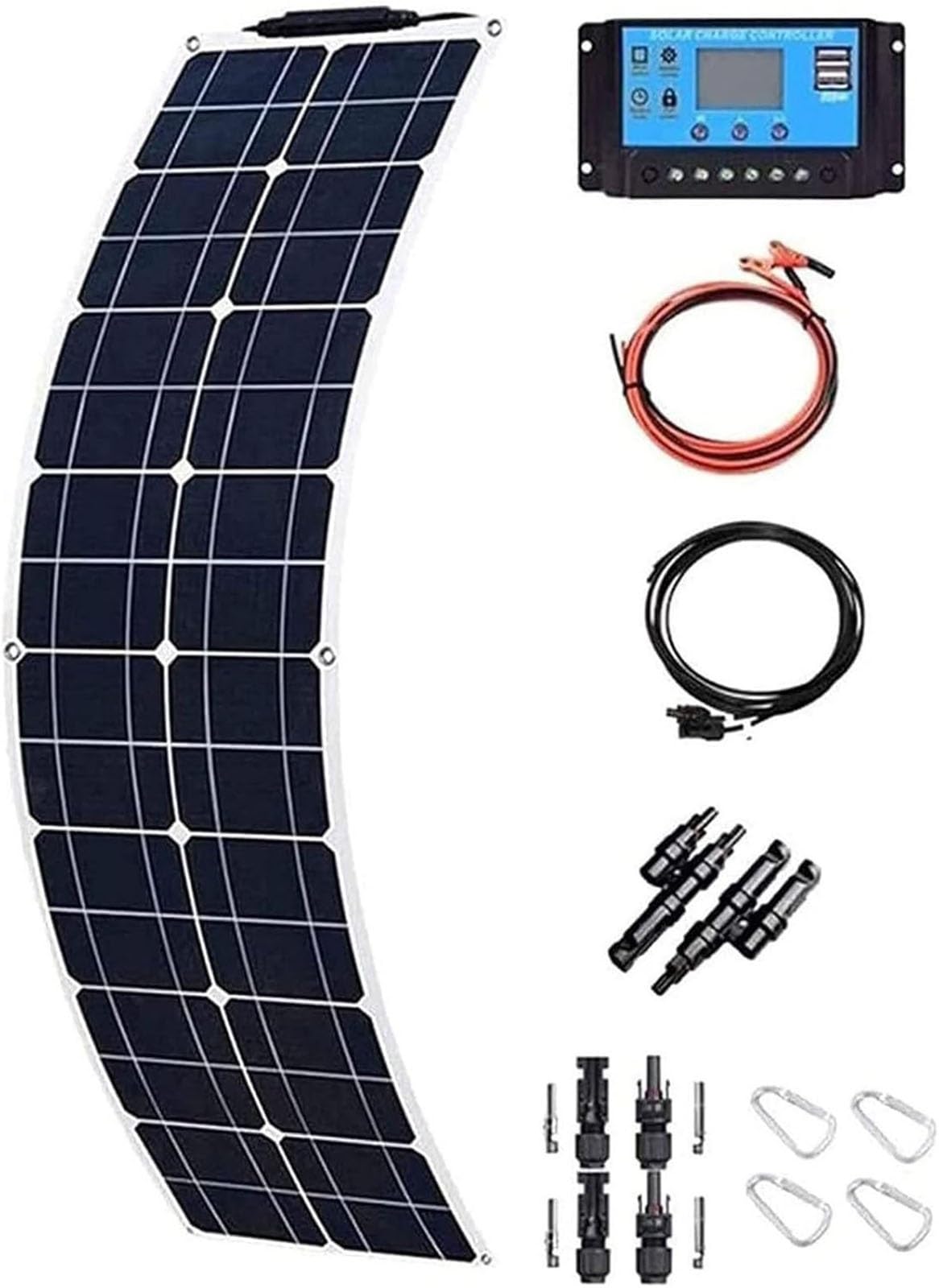 Kit de panel solar flexible de 400 W, ETFE monocristalino de alta eficiencia, ligero, impermeable, 12 V/24 V para RV, autocaravana, barco, furgoneta, caravana