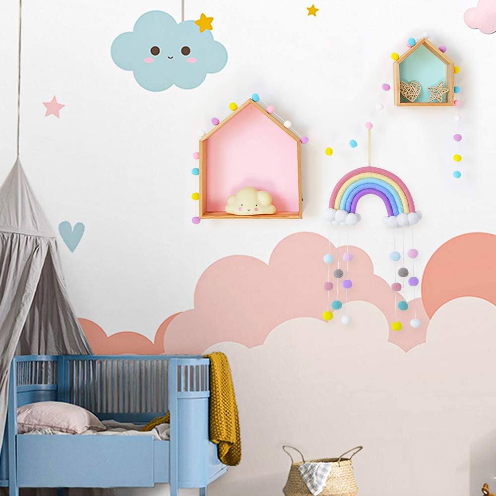 Makraame vikerkaare seinakaunistused Pom Pom Garland Värviline pall lastetoale Tüdrukutele Magamistoa Beebi dušš Lastetoa kaunistused Lastetoa Seinakaunistused Magamistoa Mängutoa Klassiruumi jaoks_voghion.com