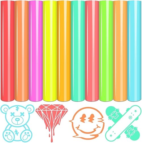 Tintnut Neon HTV 10 hojas de 12 x 10 pulgadas + vinilo de transferencia de calor Tintnut Splash 16 hojas de 10 x 12 pulgadas