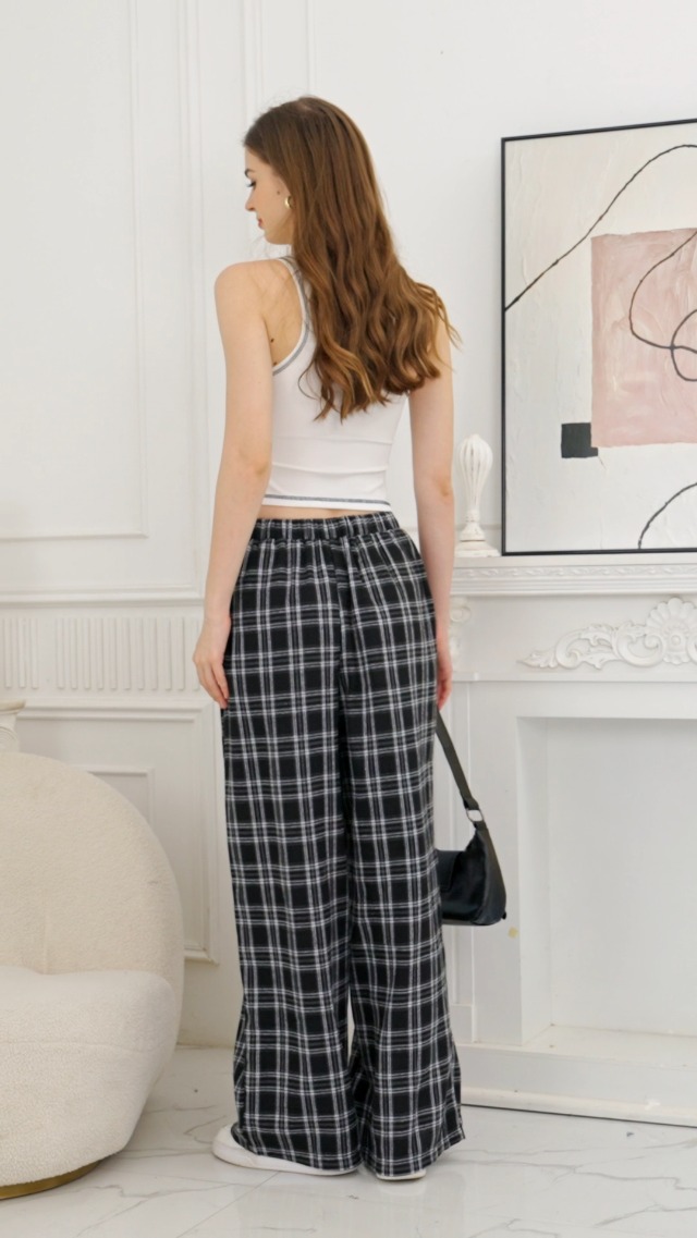 GORGLITTER Women's Plaid Checkered Wide Leg Pants Gingham