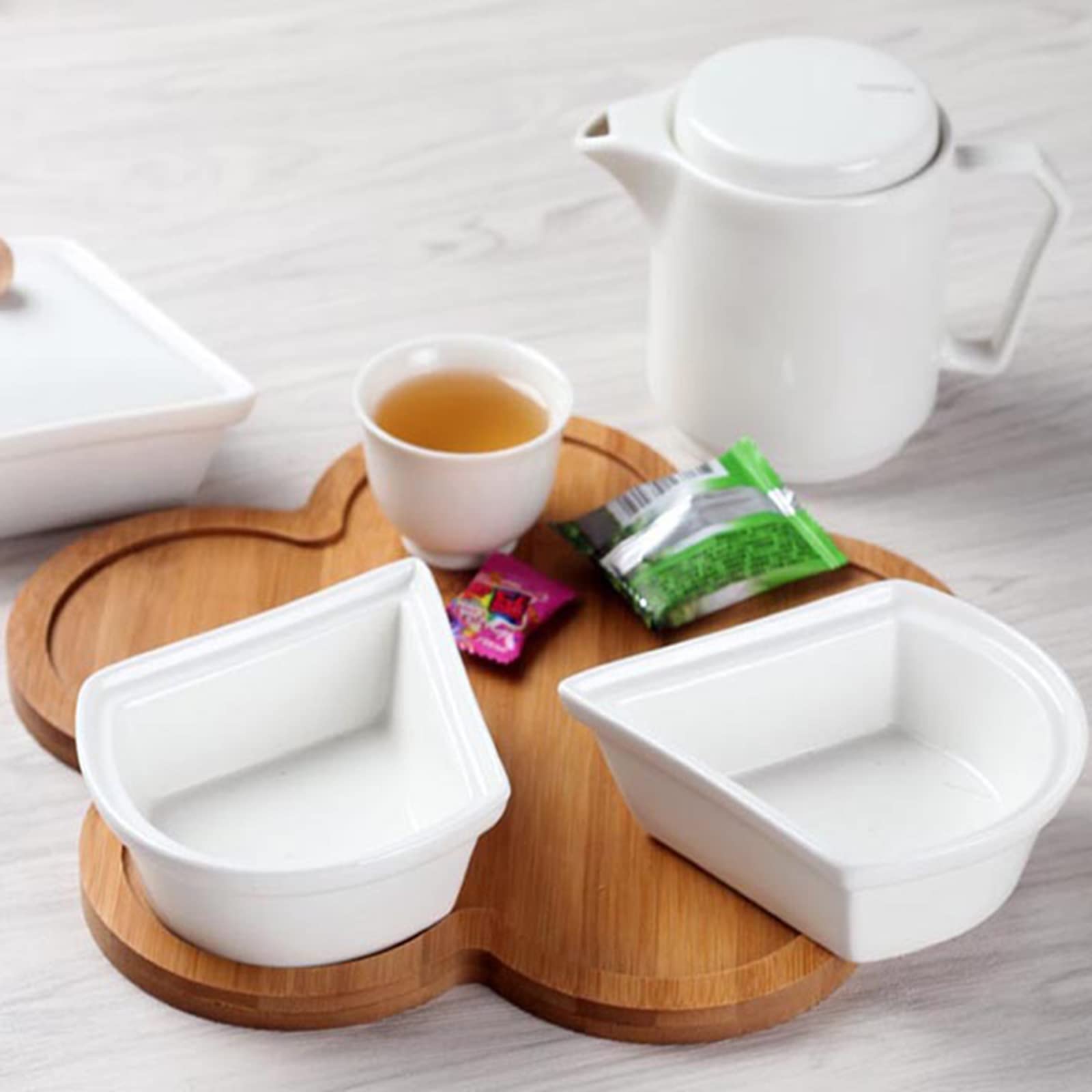 Yarlung Ceramiczne podzielone naczynia do serwowania z pokrywkami i bambusowym półmiskiem, 5 wymiennych miseczek do zanurzania, orzechy, naczynia na przekąskę, chipsy, owoce, cukierki, przyprawy