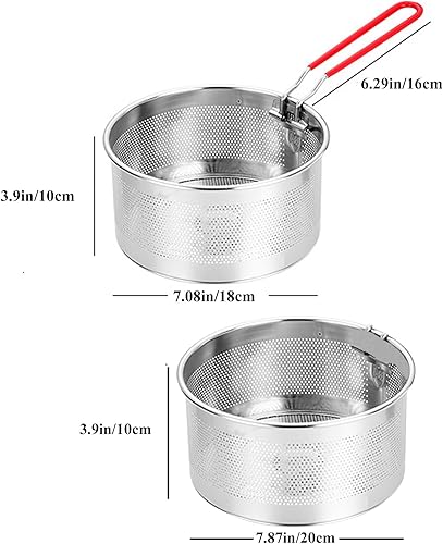 Miniatura 2 de Juego de 2 coladores para pasta, colador de fideos de acero inoxidable, 7.1 in con mango extraíble, cesta de colador de pasta de metal, cesta para