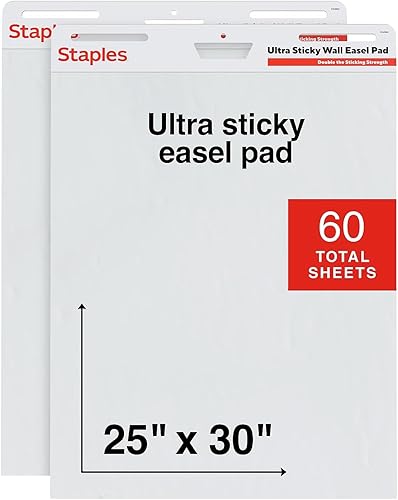 Staples Ultra Sticky Wall Easel Pad, 25" x 30", 30 SheetsPad, 2 PadsPack (ST62841)
