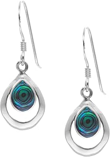 Silverly women.925 Sterling Silver Paua Abalone Shell Tear Dangle Earrings